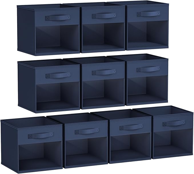 DIMJ Storage Cubes, Cube Storage Bin, 10 Pack Foldable Baskets with Window, Closet Storage Bins with Handle, 11x 11 inch Stor
