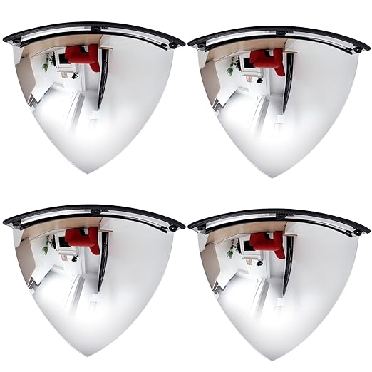 Suzile 4 Pieces 18 Inch Convex Mirror Corner Quarter Dome Mirror Blindspot for Wall Security Safety Acrylic High Viewing Angle