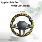 Embroidered Flowers Cute Yellow Daisy Steering Wheel Cover Auto Anti-Slip Breathable Rubber Steering Wheel Protector,Floral Car Accessories for Women,Universal Size Fit Most Cars -15 inch