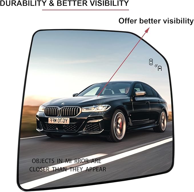 Ford F150 Right Side Heated Blind Spot Detection System Mirror - Convex Glass with Rear Holder