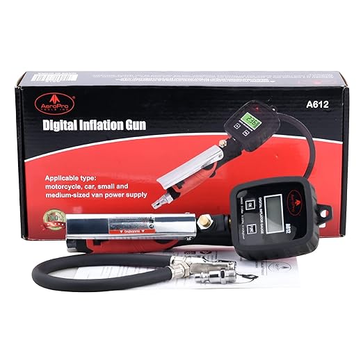 AEROPRO Tools Digital Tire Inflator with Pressure Gauge, 203 PSI Air Chuck and Compressor Accessories Heavy Duty with Rubber Hose and Quick Connect Coupler with Display Resolution
