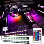 Car LED Strip Light, EJ's SUPER CAR 4pcs 48 LED Multi-Color Car Interior Lights Under Dash Lighting Waterproof Kit with Multi-Mode Change and Wireless Remote Control, Car Charger Included,DC 12V