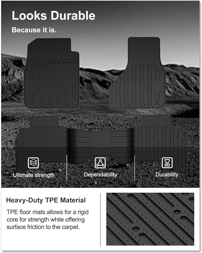 KIWI MASTER Floor Mats for 2009-2018 Dodge Ram 1500 Quad Cab, 2019-2024 Ram 1500 Classic Quad Cab, Custom Fit All Weather Car Mats, Heavy Duty TPE Floor Liners, Front & Rear 2 Row, Black