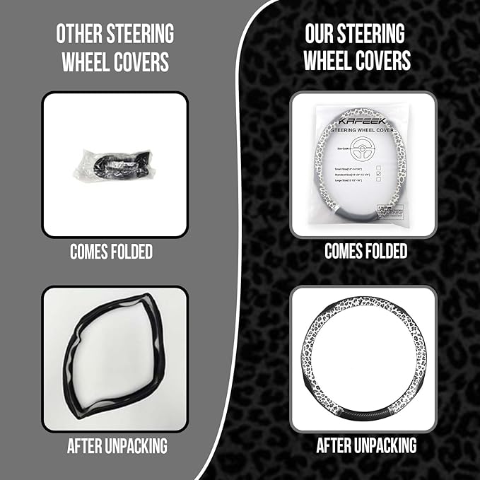 KAFEEK Cream Leopard Steering Wheel Cover for Women, Universal 15 Inch Soft Microfiber Leather Car Wheel Protector, Aesthetic