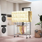 M MZG Heavy Duty Rolling Garment Rack 3 Tiers Adjustable Wire Shelving Clothes Rack with 2 Rods and Side Hooks,Storage Closet