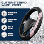 PIC AUTO Steering Wheel Cover, Pink Sparkly Crystal Bling Glitter with Leather, Universal Fit 14.5"-15.5" Car Steering Wheels