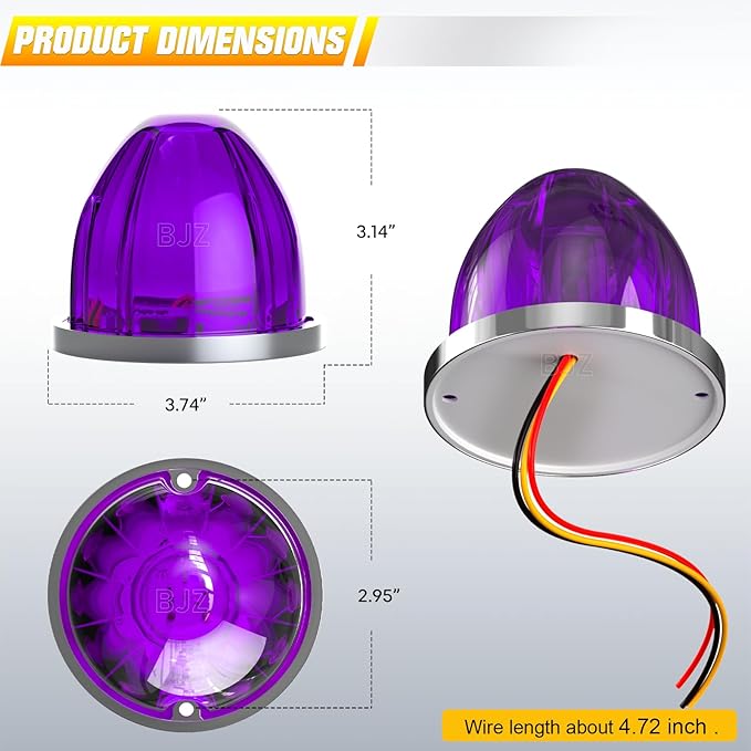 BJZ 8Pcs Purple Watermelon LED Strobe+Constant Marker Lights Dual Function Watermelon-Shaped Side Marker Clearance Tail Top Cap Roof Lights for Trailer Truck Semi-Trailer Heavy-Duty Truck Bus Van
