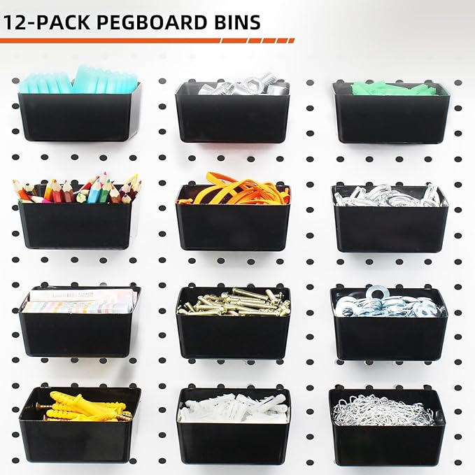 Calax 338PCS Pegboard Hooks Organizer Kit, Fit 1/8 or 1/4 inch Peg Board with Storage Bins, Pegboard Assortment Hooks Accesso