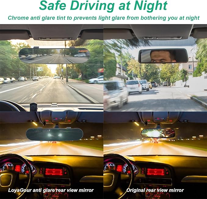 Rear View Mirror for Car,11.8" Convex Panoramic Wide Angel View Mirrors Extender,Chrome Tint Anti Glare,Rounded Corner,Universal Clip on Interior Rearview Mirror for Truck Car and SUV(Chrome)