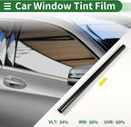 Motoforti Nano Ceramic Car Window Tint Film VLT 34% IRR 56% UVR 60% Black 14.76 ft x 35.43 Inch Privacy Film 2mil PET 1 Pc