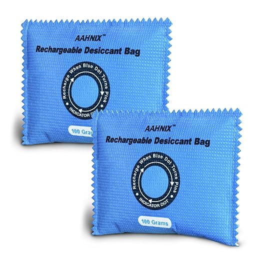 Silica Gel Desiccant Packets, Indicating Rechargeable Desiccant Packs for Storage, 100g×2pcs Moisture Absorbers for car Gun