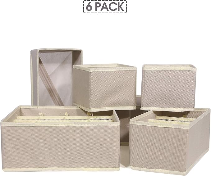 TENABORT 6 Pack Foldable Drawer Organizer Dividers Cloth Storage Box Closet Dresser Organizer Cube Fabric Containers Basket B