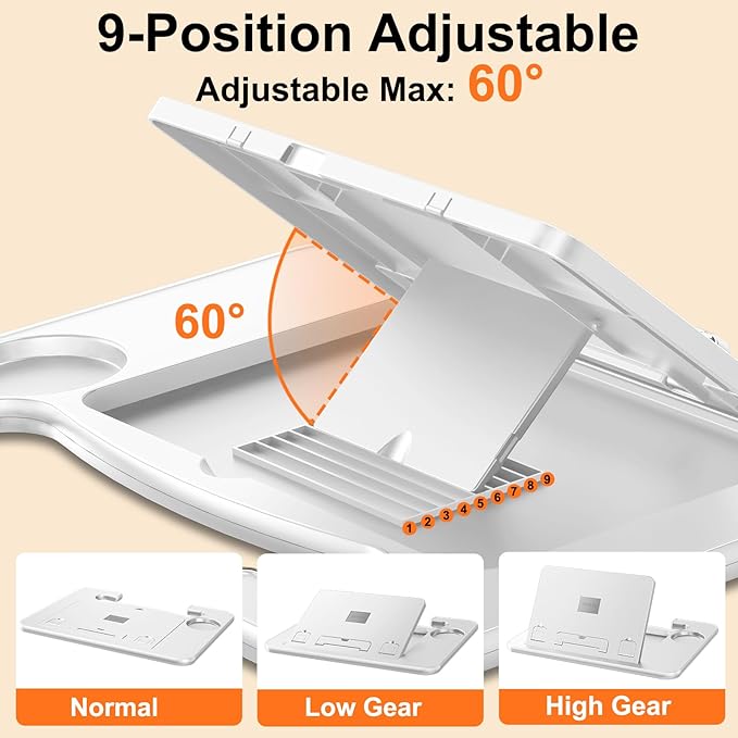 Angle Adjustable Car Steering Wheel Desk,3 in 1 Car Steering Wheel Tray,Car Laptop Mount | Car Reading Stand | Car Food Tray with Drinks Holder, Multipurpose Travel Car Accessories-White