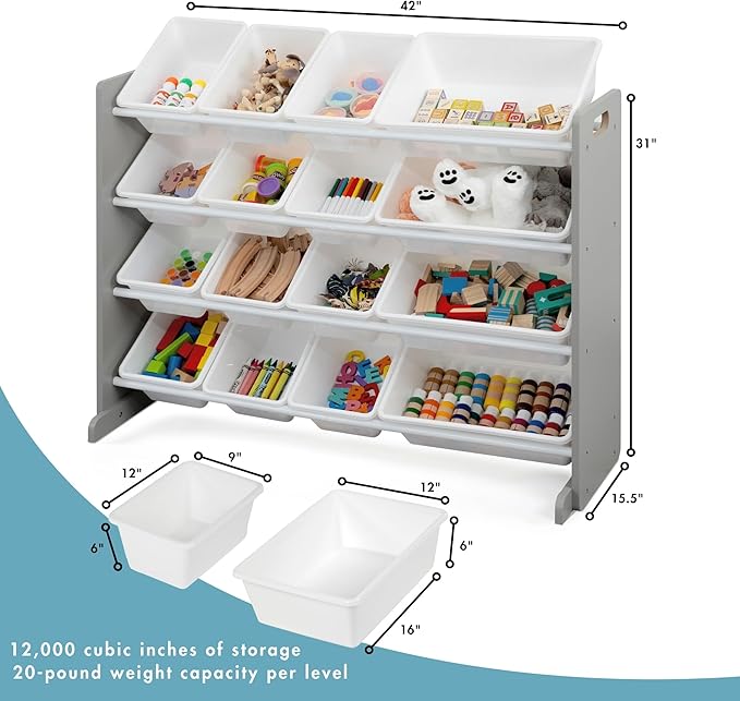 Humble Crew Supersized Toy Storage Organizer with 16 Removable Bins, Grey/White – Large Toy Storage for Toddlers Ideal for Ki