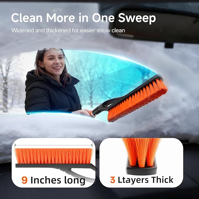 DMJN [2026 Upgraded 27'' Snow Brush and Ice Scrapers for Car Windshield [One-Wipe Clean] Detachable Snow Brush for Car with Ergonomic Foam Grip for Cars, Trucks, SUVs