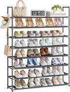 OYREL 8 Tier Shoe Organizer, 33.3in Wide x 11.2in Deep x 55.7in Tall, Black Metal and Plastic Shoe Rack, Holds up to 32-40 Pa