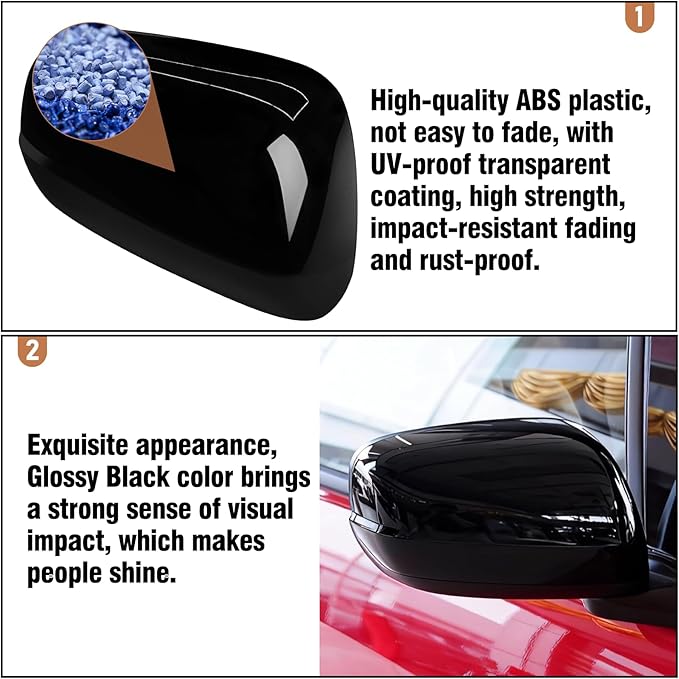 OWITAI Compatible with Honda Fit/Jazz Right Passenger Side Mirror Cap Cover 2009 2010 2011 2012 2013, Glossy Black Door Rearview Mirror Cover Replacement Without Turn Signal Light for Fit/Jazz