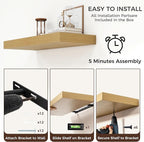 Floating Shelves for Wall, 30" W x 12" D x 2" H, 2 Pack of Long Wall Mounted Engineered Wood Shelves with Invisible Brackets 