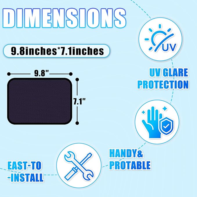 ZATOOTO Static Cling Car Window Shades (2 Pack, 9.84 * 7 in) Expandable Sun Shade Side Window Sun Blocker Car Windshield Sunshade｜Reinforced Frame｜Anti-Glare｜Static Cling｜