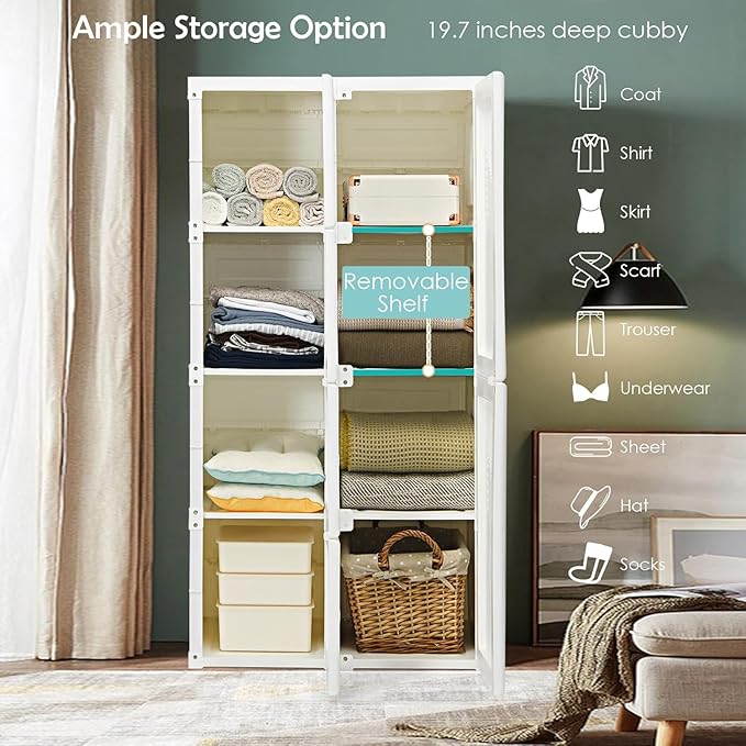 Portable Closet Wardrobe, Foldable Clothes Organizer with Magnetic Door, Freestanding Closet Clothes Organizer for Bedroom, E