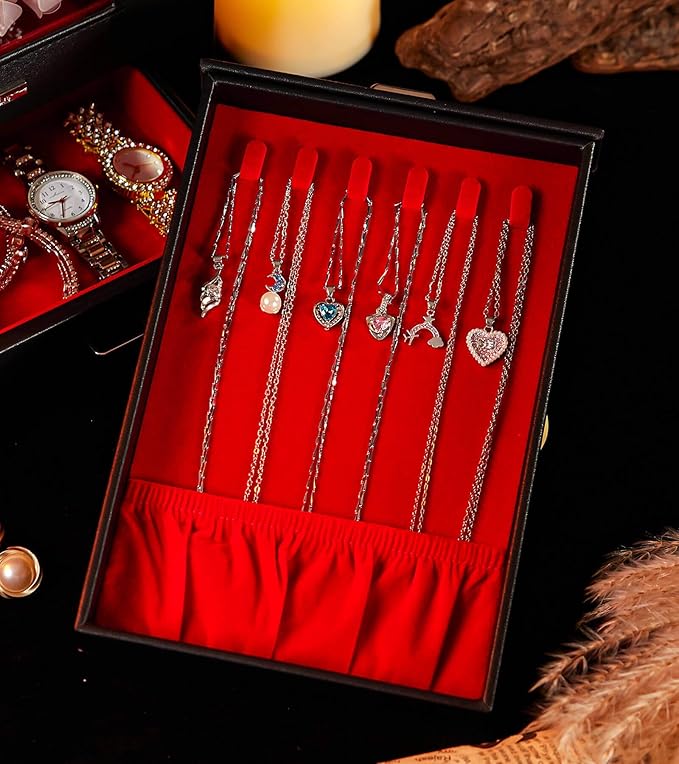 Homde Jewelry Organizer with Transparent Window Necklace Hooks Gift for Women Jewelry Box Display Case for Necklaces Rings Ea