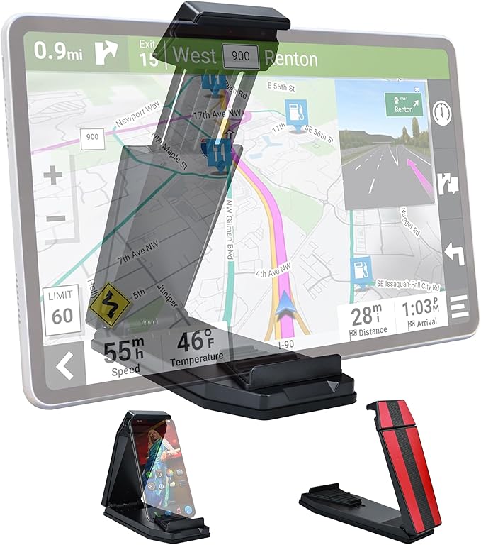 Mini Dashboard GPS Mount Holder Phone Tablet PC Navigation Holder for Garmin Nuvi Tomtom iPhone iPad Galaxy Yoga Android Fits 4.3"-10.1" GPS & Smartphone Friction Clamp Mount (Red)