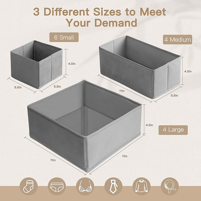 Criusia Drawer Organizer Clothes, 14 Pack Dresser Organizer for Baby Clothes, Underwear, Sock- Foldable Closet Organization a