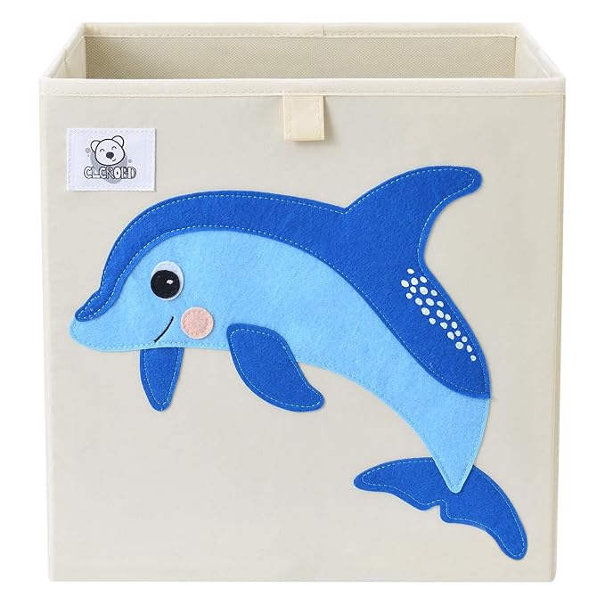 CLCROBD Foldable Animal Cube Storage Bins Fabric Toy Box/Chest/Organizer for Toddler/Kids Nursery, Playroom, 13 inch (Dolphin