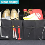 Car Trunk Organizer, Collapsible Multi-Compartment Auto Storage Box with 4 Pockets, Waterproof Oxford Fabric Car Trunk Container