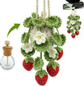 Crochet Car Air Freshener, 15ml Empty Refillable Oil Diffuser Bottle with Hanging Crochet Strawberry Plant for Car Rearview M