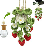 Crochet Car Air Freshener, 15ml Empty Refillable Oil Diffuser Bottle with Hanging Crochet Strawberry Plant for Car Rearview M