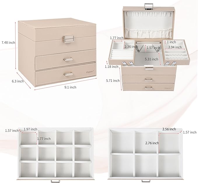 Dajasan Jewelry Organizer Box, Large Jewelry Boxes for Women Girls, Space-Saving 4 Layers Jewelry Storage Case with Drawer, M