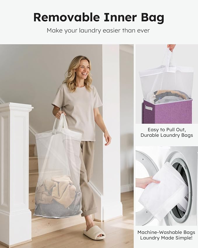 SOLEDI Laundry Hamper with Lid 100L Large & Tall Collapsible Laundry Basket, Clothes Hamper with Bag Removable Easy to Carry,