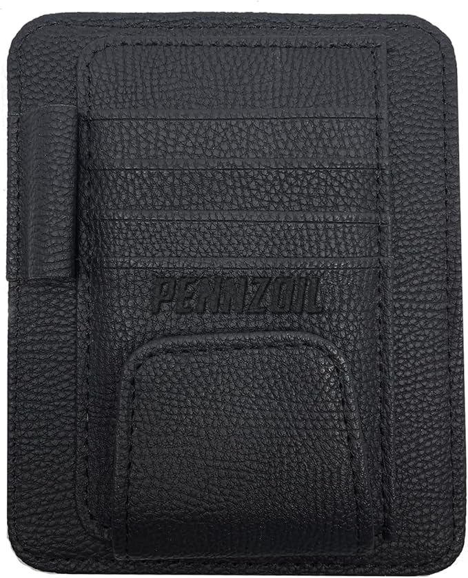 Pennzoil Mini Car Sun Visor Organizer Auto Interior car interior accessories - Car Visor Organizer -4 Card Slots, Pen Holder, Eyeglass Clip, Large Pocket -Small Size 5” x 6”x 0.50” Sunvisor Organizers