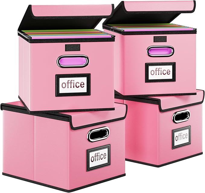 Huolewa Portable Leather File Organizer Boxes with Lids, Office Document Boxes Organizer, Filing Boxes, Decorative Small File