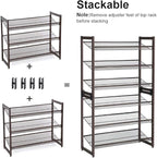 SONGMICS Shoe Rack, 6-Tier Shoe Organizer, Metal Rack for Garage, Set of 2, 3-Tier Stackable Shelf, with Adjustable Flat or A