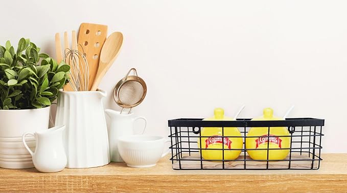 ShabbyDecor Small Metal Wire Basket Detachable Wood Base Storage Organizer Bathroom Counter Storage Organizer for Makeup, Per