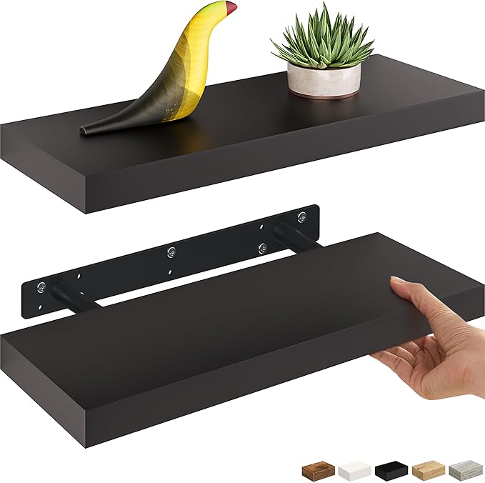 Ballucci Floating Shelves, 2-Pack 16" Wood Wall Shelf Set with Invisible Brackets for Bathroom, Living Room, Bedroom, Kitchen