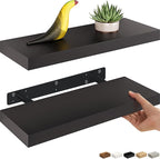 Ballucci Floating Shelves, 2-Pack 16" Wood Wall Shelf Set with Invisible Brackets for Bathroom, Living Room, Bedroom, Kitchen