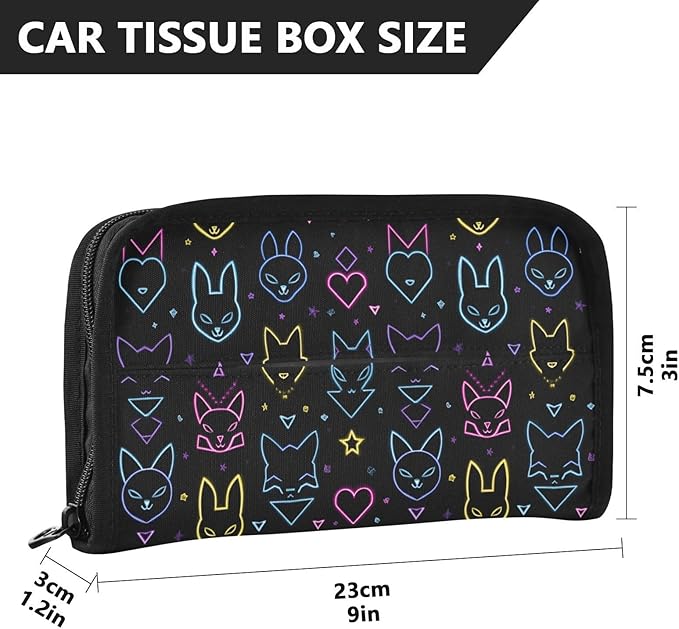 Car Tissue Holder Car Visor Organizer Tissue Box Holder for Car Sun Visor Organizer with Car Vehicle Accessories Essentials Interior for Women Men Neon Bunny Fox Geometric
