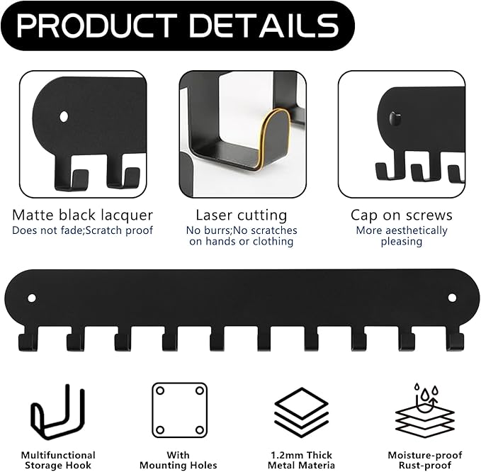 2 Pack Key Holder for Wall,Key Hooks with 10 Hooks,Key Holder Wall Mount Self Adhesive, Key Rack for Wall No Drill for Living