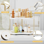 2-Tier Corner Bathroom Counter Organizer with Embedded Screw Holes, Secure & Stable Wood Vanity Shelf for Makeup and Skincare