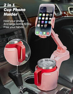 JOYTUTUS Cup Holder Phone Mount for Car, Car Cellphone Large Adapter Long Arm with 360 Degree Rotation, Compatible iPhone, Samsung & All Smartphones,Pink,1 Pack