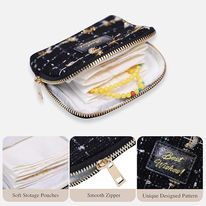 Stratalife Travel Jewelry Case Portable Jewelry Box with Small Pouches for Gemstones Healing Crystal, Bracelets Necklace Bang