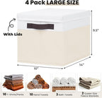 Large Nursery Closet Organizer Bins with Lids 4 Pack - 23 QT Decorative Storage Baskets for Living Room Bedroom Shelf - Stack