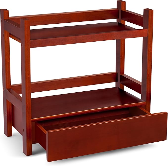 Sorbus Bamboo Bathroom Counter Organizer – 2-Tier Shelf with Hidden Drawer for Vanity, Matcha Station, Bathroom Sink Organize
