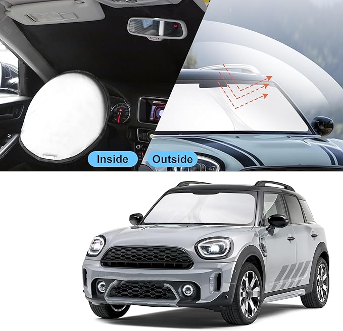 TINGLU Sun Shade for Mini Countryman Cooper F66 SUV 2017-2025 2026 Accessories Windshield Sun Shade Window Shade UV Rays Protection Sun Visor Cover with Steering Wheel Sunshade Storage Bag