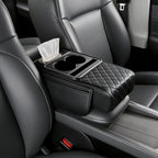 Center Console Cover for Car with Cup Holder and Tissue Box, PU Leather Armrest Storage Box with Phone Pocket, Heightening Car Armrest Cushion for Most SUV, Truck Interior