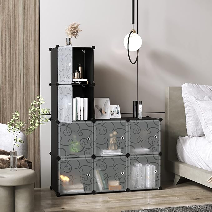 C&AHOME Cube Storage Organizer with Doors, 8-Cube Shelves, Closet Cabinet, DIY Plastic Modular Bookshelf, Storage Shelving Id