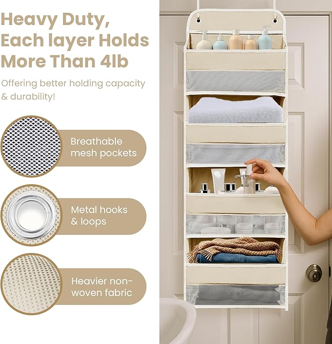 Over the Door Organizer with 4 Side Mesh Pockets, 4 Shelf Capacity Hanging Behind the Door Kitchen Organizers and Storage Sui